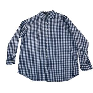 Peter Millar XXL Blue Check Button Up Long Sleeve 100% Cotton Shirt 2XL